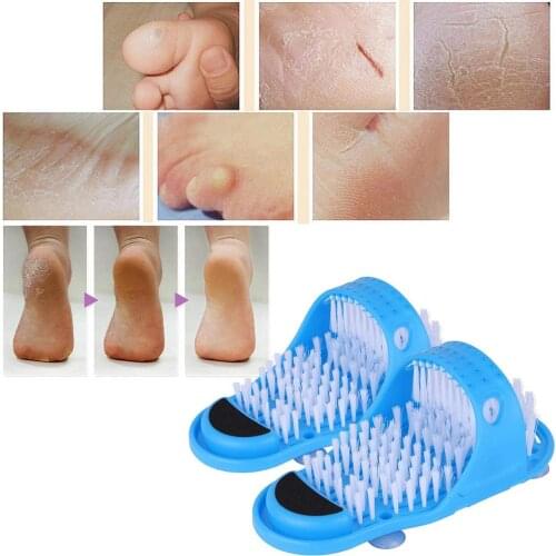 1Pair Bathroom Slipper With Feet Cleaner Brush For Shower Spa Massage Exfoliation Dead Skin Removal Shower Feet Massage Slipper