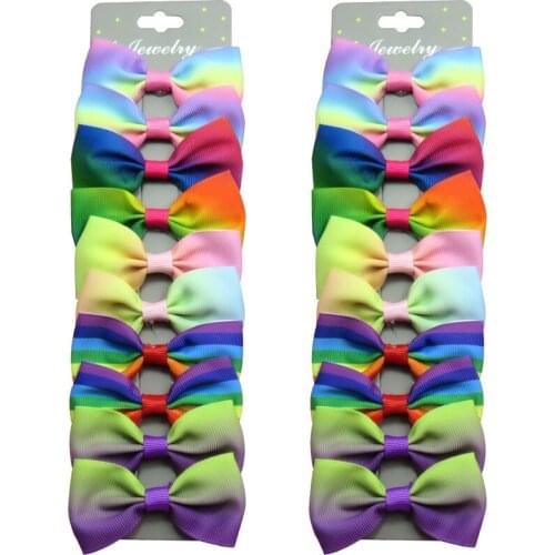 10PCS/Card Lovely Rainbow Gradient Ties Bow Creativity Hairpins For Baby Girls Clip Pins Barrette Scrunchy Kids Hair Accessories