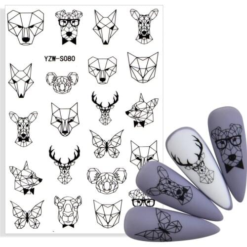 3D Black Butterfly Tiger Scorpion Elk Nail Art Sticker Animal Panda Back Adhesive Decals for Manicure Nail Art Slider Decoration