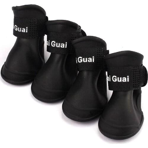 4 pieces Dog Rain Boots Waterproof Shoes Accessories Pet Dog Medium Size Black