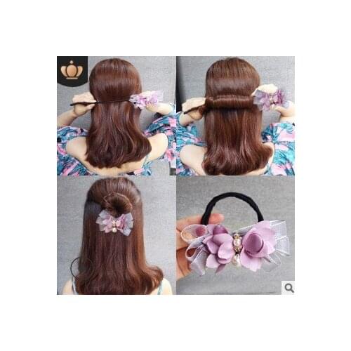 60pcs/lot Multi Bowknot Flowers FABRIC Hair Donut Simple Magic Bud-like Lazy People Hair Bun Maker Accessories HA561