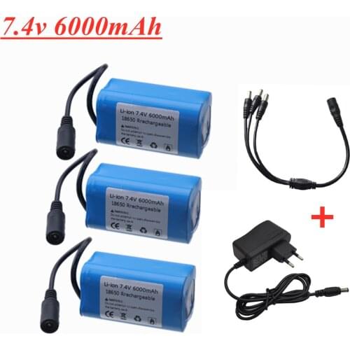 7.4V 6000Mah Battery 3To1 Line ChargerFor T188 T888 2011-5 V007 C18 H18 So on Remote Control RC Fishing Bait Boat Parts