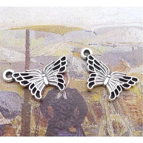 Antiquing 50pcs 17*12MM Antique silver plated Butterfly Charms Animal insect Pendant Jewelry Marking accessories DIY supplies