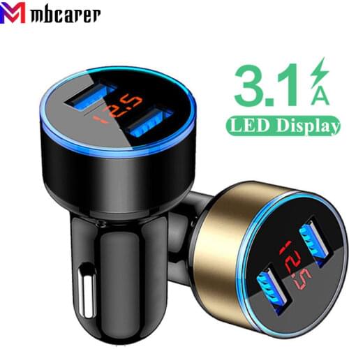 3.1A Dual USB Car Charger with LED Display Fast Charging QC Phone Charger Adapter For iPhone 11 Pro Xiaomi Huawei