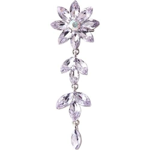 BEADSLAND Violet Flower Shape Crystal Long Drop Pendant Brooch Brooch Scarf Buckle Elegant Fashion Jewelry Woman Gift