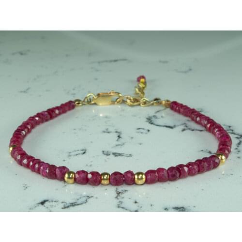 Ruby Gemstone Bracelet with Gold Filled Bead, July Birthstone Bracelet, Red bead 14K Gold Filled Jewelry, handmade in TURKEY