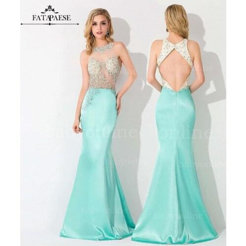 FATAPAESE Beaded Crystal Mermaid Evening Dresses Sexy Backless Bridesmaid Gown Formal Mint Green Formal Dress vestido de festa