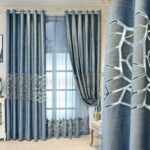 Simple Curtains Pure Color Flannel Embroidery Finished Nordic Style Customization Curtains for Living Dining Room Bedroom