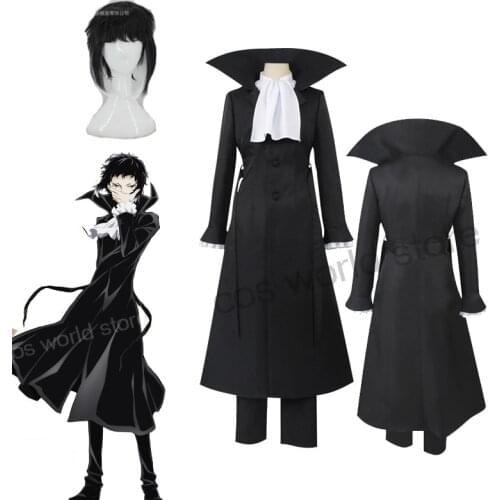 Bungo Stray Dogs Dazai Osamu Cosplay Costume Anime Uniform Long Black Jacket Coat Trench Halloween Carnival Party Costume