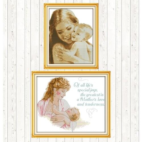 Mom and Son 14ct 11ct Count Print Canvas Needlework Embroidery Patterns Embroidery Kits DIY Crafts Home Decor Cross Stitch Kits