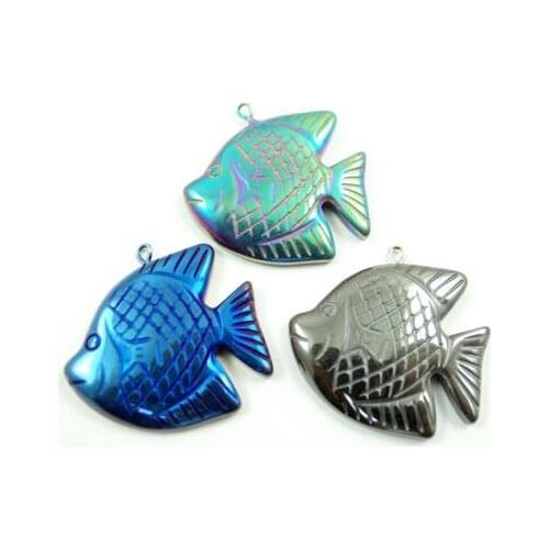 Natural Quartz crystal Titanium Hematite hand-Carved fish Gem pendant for diy jewelry making necklace Accessories3pcs