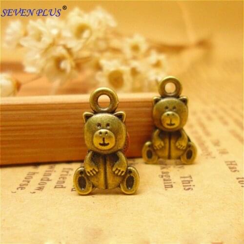 High Quality 20 Pieces/Lot 16mm*10mm Antique Bronze Double-sided Lovely Bear Charms For Jewelry Making