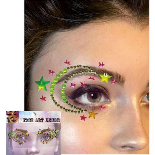 FG25 1Pc 2021 Trendy Small Eyeliner Jewels Makeup Sticker with Star Gems, Rainbow for festival, party, carnival makeup