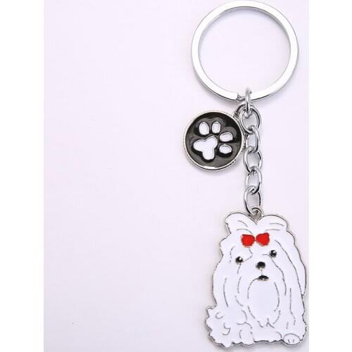 Lovely Maltese Dog Pet Key Chain Car Key Ring Gift For Best Friend Metal Keychain Woman Jewelry Keychains Drop Shipping