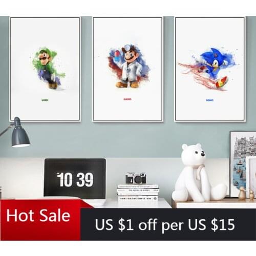 Simple Painting Splash Classic Game Mario Sonic Cartoon Canvas Art Print Poster A4 Picture Decoration Home Decor