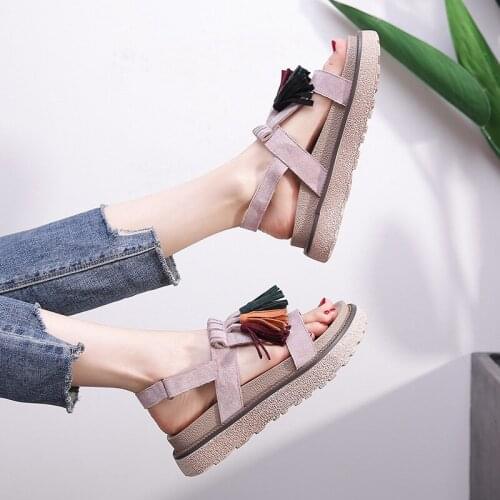 Dropshipping 2019 Summer Gladiator Open Toe Ankle Wrap Medium Heel Platform Sandals Slip on Flip Flops Casual Safety Women
