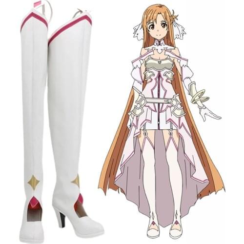 Sword Art Online Alicization SAO Yuuki Yuki Asuna White Cosplay Shoes Long Boots Leather Custom Made Halloween Role Play props