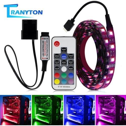 12V RGB LED Strip Light PC Computer Case 4Pin Header DIY Shape Decoration 50CM 1M 2M Lighting Adjustable with Adapter+Remote