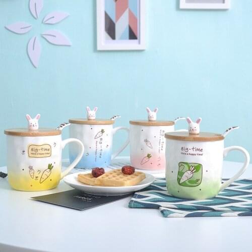 Bunny Mugs Japanese Cartoon Cute Ceramic Water Bottle with Lid Spoon Office Home Lovers Drink Water Heat Resistant Coffee Cup