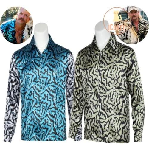 Tiger King Cosplay Costume Joe Exotic Joseph 80s Retro Men Women Shirt Yellow Blue Mardi Gras Top Adult Shirt Halloween Outfit