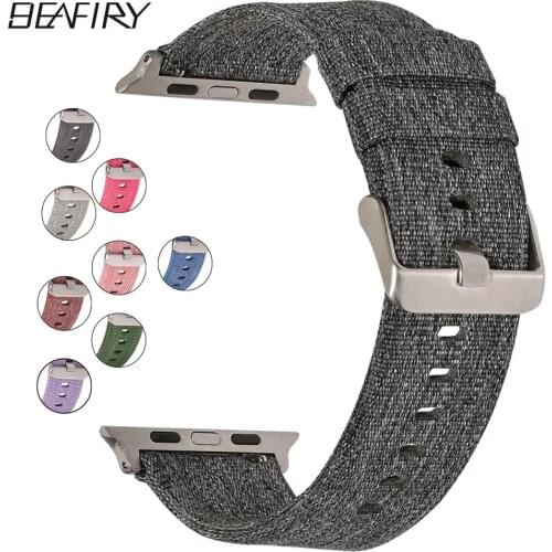 BEAFIRY Canvas Nylon Watchband for Apple Watch Band 42mm 38mm Strap For iwatch Band 40mm 44mm Replacement Wristband Sport