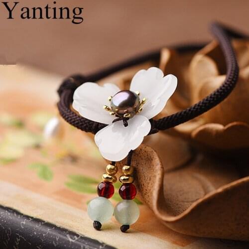 Yanting Delicate Flower Choker Necklace Ethnic Chinese Style Aventurine Garnet Beads Simple Short Necklaces Women Gift 085