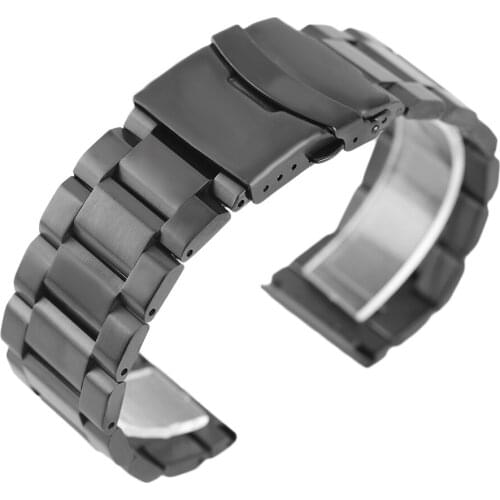 YISUYA High Quality Black Bracelet 18/ 20/ 22/ 24 mm Wrist Band Folding Clasp with Safety Stainless Steel + 2 Spring Bars Gift