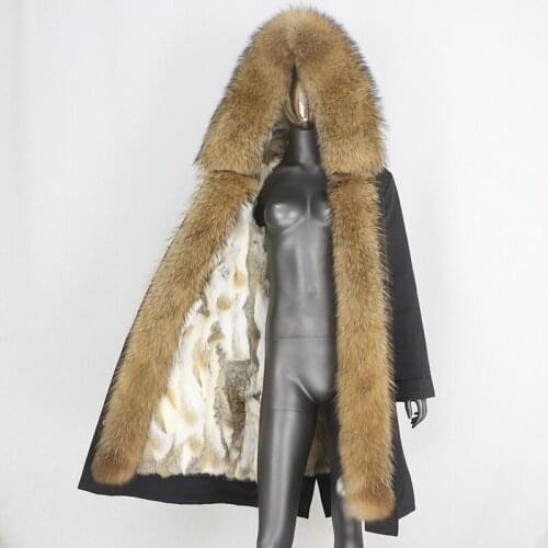 2021 X-long Parka Real Fur Coat Waterproof Winter Jacket Women Natural Raccoon Fox Fur Hood Rabbit Liner Warm Detachable