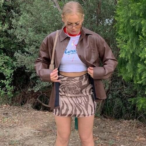 Mini Brown Skirt Mesh Tie Dye Zebra Print Streetwear Vintage Ladies Y2K Sexy Bodycon High Waist Skirts Women 90s Aesthetic