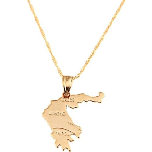 The Republic of Greece Map Pendant Necklace For Women Gold Color Fashion Greek Map Jewelry