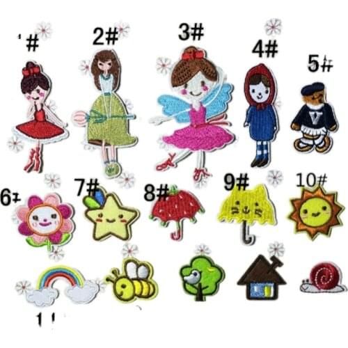 100pcs/lot Small Embroidery Patch Dancing Girl Umbrella Snail Bird Bee Rainbow House Clothing Decoration Diy Iron Heat Transfer