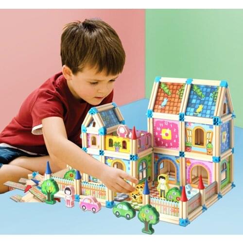 128/268pcs Wooden Construction Building Model Building Blocks Childrens Intelligence Building Block Toy Wood Block Gift For Kid