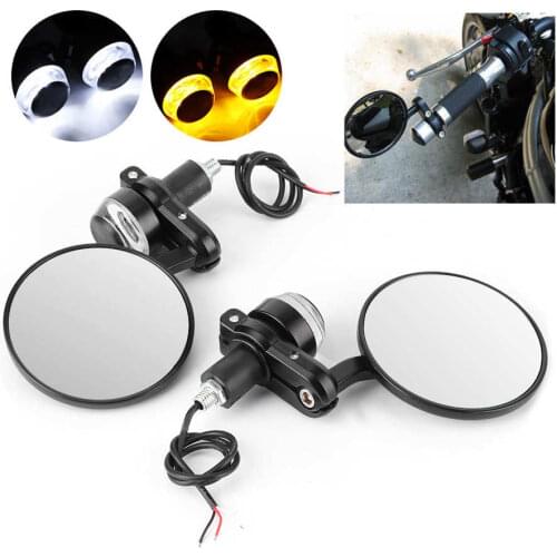 2pcs 7/8in Handlebar Rearview Mirrors with LED Turn Signal Amber White Light Motorcycle Parts Aluminum Glass Plastic Accesorios