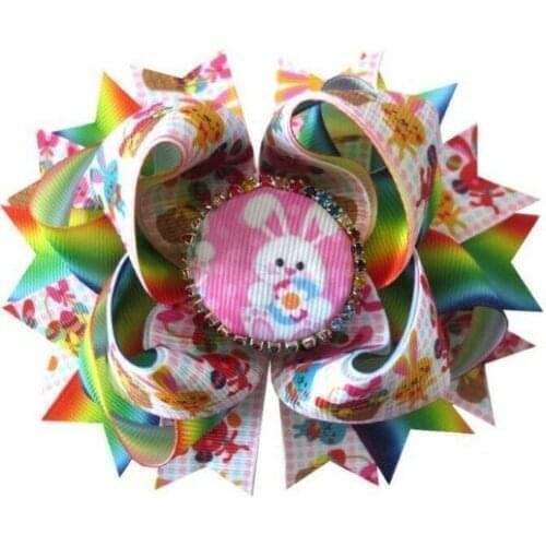 200 LESSING Girl 4.5" B- Easter Hair Bow Clip Rainbow Rabbit Chicken Egg Baby Spring