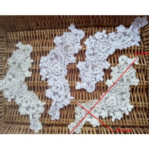 3pairs 22.9X10CM White/ ivory Wedding Dess Floral Embroidery Sewing Patches Beaded Lace Applique Flower Trims DIY Craft BD0045