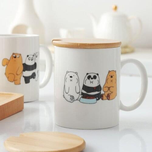 320ml Bear Water Mug Environmentally Friendly Ceramic Cute Bear Pattern Kids Gift Creative Cup Breakfast Cup with Cover Spoon