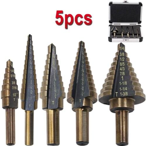 5Pcs/Set Triangular handle HSS Step Drill Bit Cobalt Step Drill With aluminum box for Metal Wood Hole Cutter Core Drill Bit
