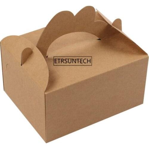 500pcs Kraft Paper West Point Baking Cake Box Carton Portable Baking Cake Cookie Container With Handle For Kitchen Bread Storage