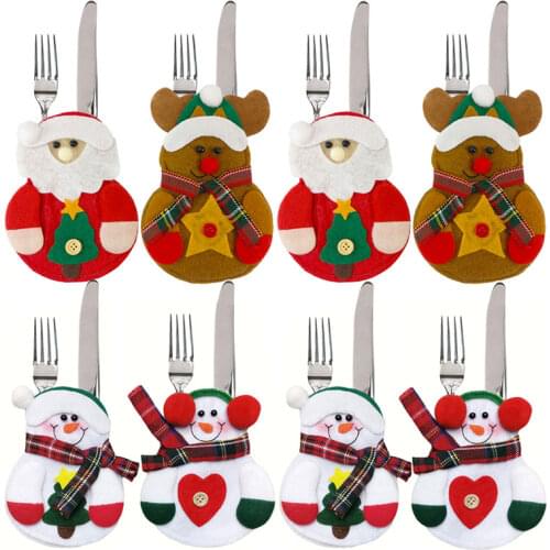 8pcs Christmas Decorations Snowman Kitchen Tableware Holder Bag Party Gift Xmas Ornament Christmas Decorations for Home Table