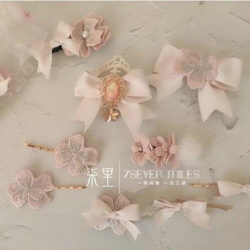 Cherry Blossom Powder Bow Hair Accessories Cherry Blossom Pink Lolita Side Clip Hair Clip Harajuku Cute Bangs Clip