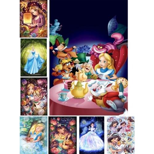 5D Diamond Painting Full Round Drill Disney Alice In Wonderland Cross Stitch Childrens Handmade Resin Diy Home Decor Gift Mosai