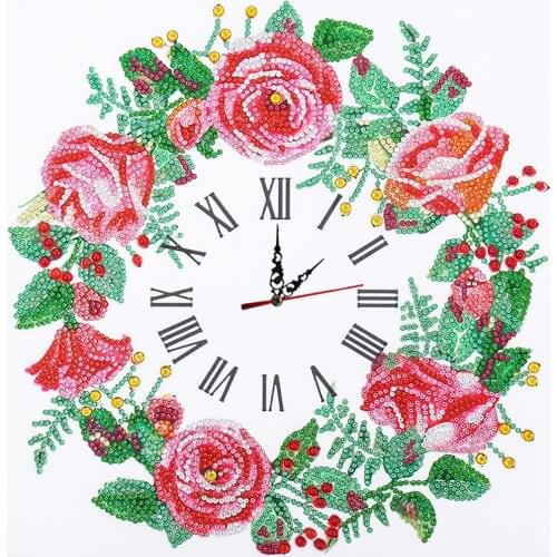 5D DIY Diamond Painting Special-shaped Drill Rose Flower Wall Clock Diamond Embroidery Watch Diamond Mosaic Home Decor