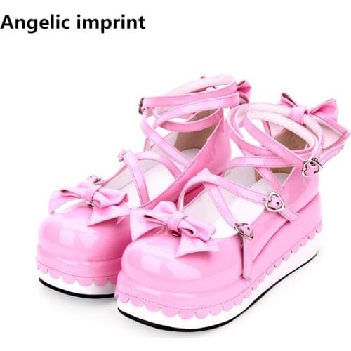 Angelic imprint woman mori girl lolita cosplay shoes lady wedges heels pumps women princess dress party shoes 7cm 33-47 new pink
