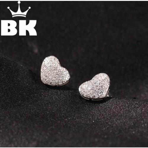 The Bling Multifaceted Heart Pattern Zirconia Earrings Hip Hop 925silver Micro Paved Cubic Earring Party Jewelry