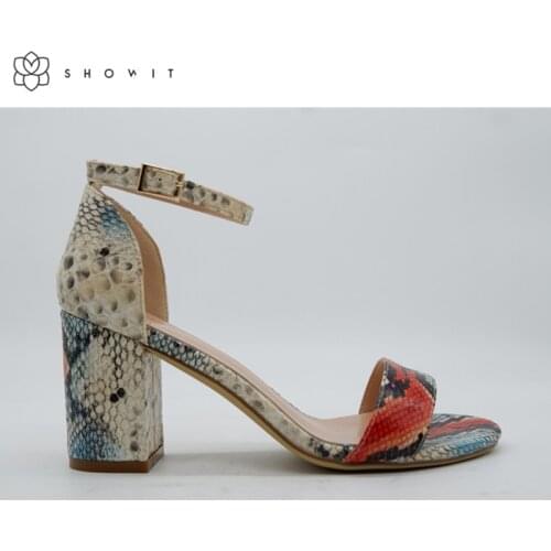 Spring and summer new sexy color snake pattern word with sandals casual thick heel thick bottom large size sandals women