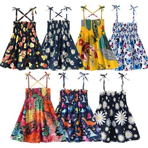 2021 Kids Summer Dress For Girls Bohemia Flower Sling Cool Cotton Dresses Children Sleeveless Sundress Chothing 2 3 4 5 6 Years