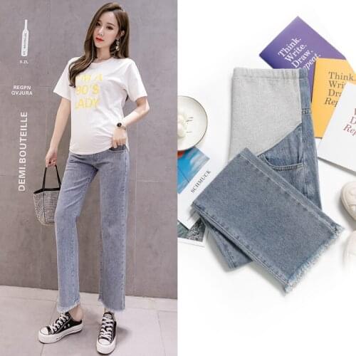 Wide Leg Jeans Maternity Pants For Pregnant Women Ninth High Waist Comfortable Loose Jeans Pregnancy Pants Maternity Clothes