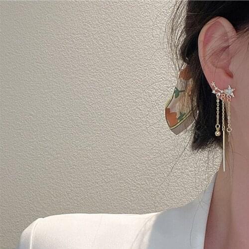 Elegant Rhinestone Star Tassel Earrings for Women Long Tassel Dangle Temperament Earrings Korean New Design Jewelry
