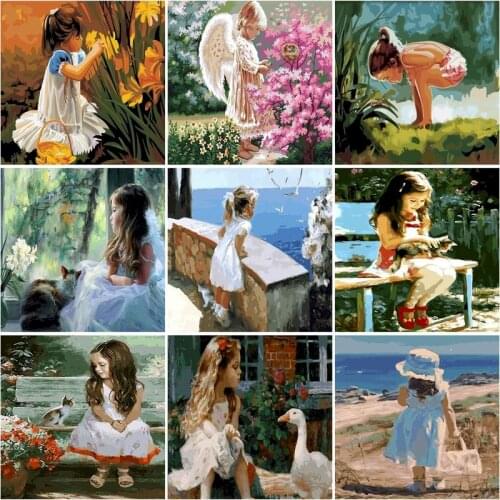 GATYZTORY DIY Girl Oil Painting By Numbers Hand Paint Canvas Wall Set Portrait Childrens Room decoration