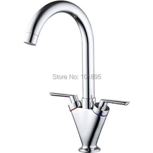 Chrome and Black Color Brass Material Cold & Hot Water of Double Handle Basin Faucet